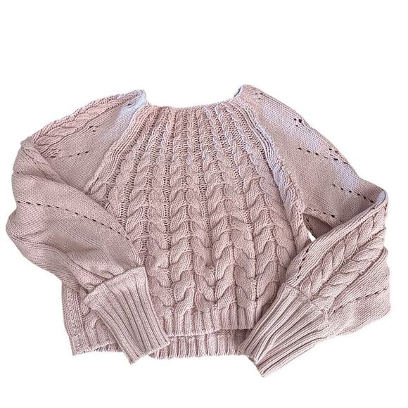 Free People Sandre Cable Stitch Sweater Pink Lotus L – Sold Out Color - Read - Picture 7 of 8